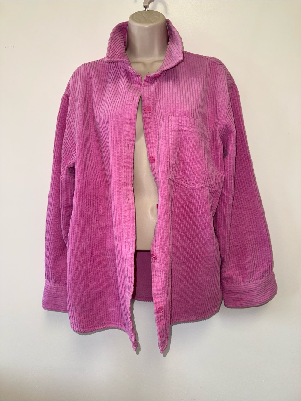 Divided (Medium) Hot Pink Ribbed Button Up